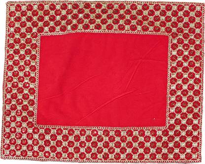 GAGANPREET Aasan Red Golden Thread Work Broad Borders 15 inch Altar Cloth