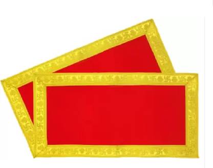 DAISY INDIAN CRAFT (Size:10"x20" Inch)Big Length Red Velvet Pooja Aasan Cloth/Chowki Aasan Altar Cloth