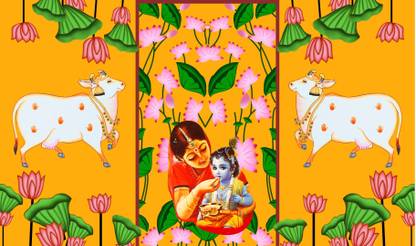 Ashvath Yashoda Maata with Lord Krishna Design Backdrop (5Feet Height & 8Feet Width) Altar Cloth