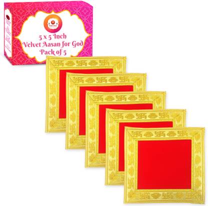 Bhakti Lehar ( 5 x 5 Inch ) Small Size Red Velvet Pooja Aasan for God Idol Altar Cloth