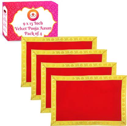 Bhakti Lehar ( 9 X 13 Inch ) Red Velvet Pooja Aasan Cloth for God Idol, Home Mandir & Temple Altar Cloth
