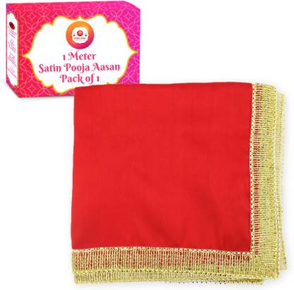 Bhakti Lehar ( Size: 1 Meter ) Red Silk Satin Pooja Altar Cloth for Mandir | Diwali Pooja Satin Altar Cloth Mat for Puja Table, God Chowki Aasan, Temple, Mandir and Multipurpose Use Altar Cloth