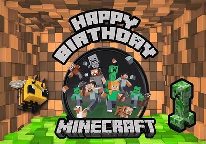 FLICK IN 1 pc Minecraft Theme Backdrop Cloth (6.5ft X 5ft) Game On Minecraft Birthday Altar Cloth