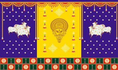 Backdropon Durga MATA Face Design Printed Fabric Backdrop (5Feet Height & 8Feet width)