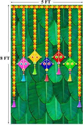 WINNSUN Kite Print On Banana Decorative Backdrop Pooja Cloth | Taiwan Cloth 5*8 FT Altar Cloth
