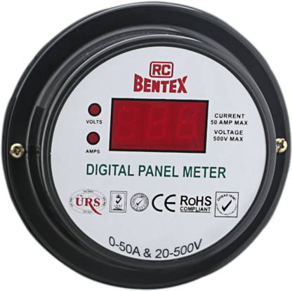 RC BENTEX Three Phase 96 MM Digital Volt & Amp Meter Round 0-50A & 20-500V, 102000013 Ammeter