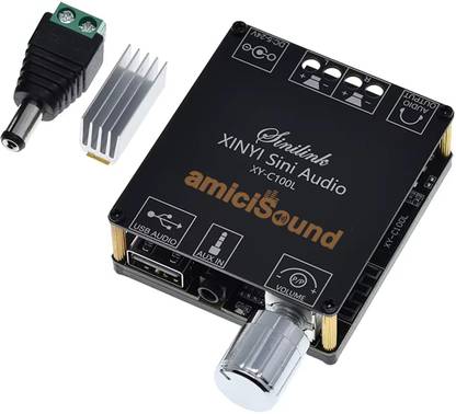 amiciSound Mini 100W+100W Bluetooth 5.0 Amplifier Board – Dual Channel, AUX Input/Output 100 W AV Power Amplifier