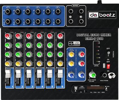 Da.Beatz. Professional 6-Channel mixer EMM-6 Digital Sound Mixer & Audio Interface USB,BT Analog Sound Mixer