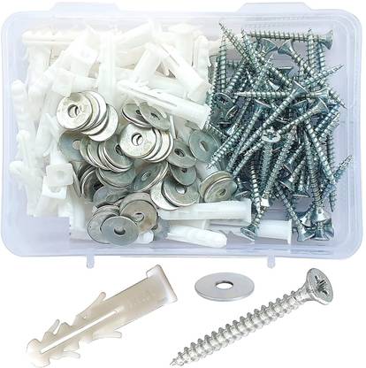 HALSEY Wall Rawl Plugs, Screw and Washers (35 MM) (Set of 50 in Each) Total 150 pcs Concrete Screws