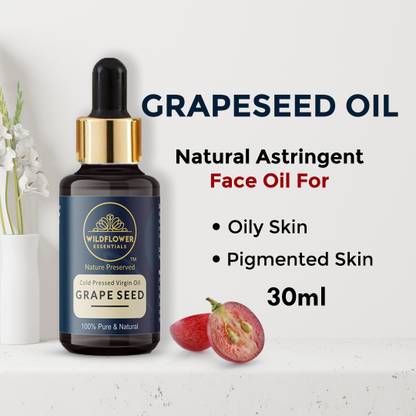 Wildflower essentials 100% Pure Grapeseed Oil Natural Astringent Face Oil For Oily Skin/Pigmented Skin
