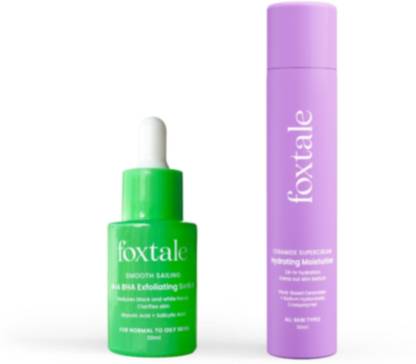 Foxtale PM Routine for acne-prone skin | AHA BHA Serum 30ml+ Ceramide Moisturizer 50ml