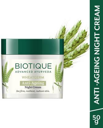BIOTIQUE Wheat Germ Anti- Ageing Night Cream Reduces Fine Lines & Lightens dark Spots
