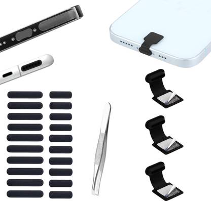 MAK Type C Port Adhesive Dust Protection Caps (3Pc),Dustproof Net Stickers (10S+10L) Power Port Black Anti-dust Plug