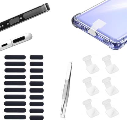 MAK Type C Port Adhesive Dust Protection Caps (6Pc),Dustproof Net Stickers (10S+10L) Power Port White Anti-dust Plug