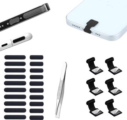 MAK Type C Port Adhesive Dust Protection Caps (6Pc),Dustproof Net Stickers (10S+10L) Power Port Black Anti-dust Plug