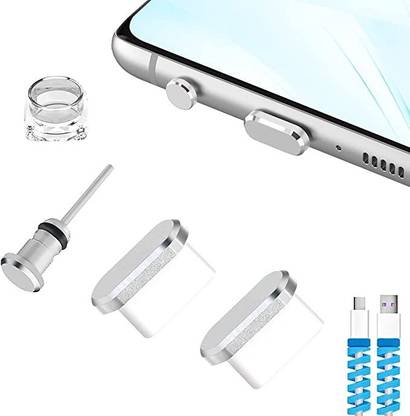 D & Y Anti Dust Plug Cell Phone Type C Charging Port and Earphone Jack Cap Protector USB Silver Anti-dust Plug