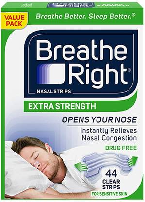 Breathe Right Nasal Strips, Extra Clear for Sensitive Skin, 44 Clear Strips Anti-snoring Device