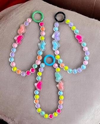 Tera13 Mobile Bracelet Chain Heart Beads Charm, Keychain Phone Wrist Bracelet Purse Cordless Anti-Static Wrist Strap