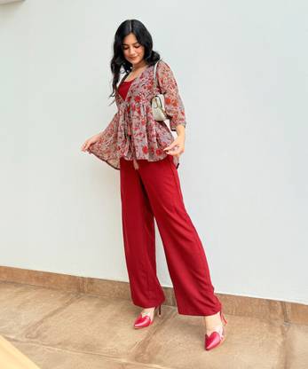 Janasya Top Pant Co-ords Set with Jacket