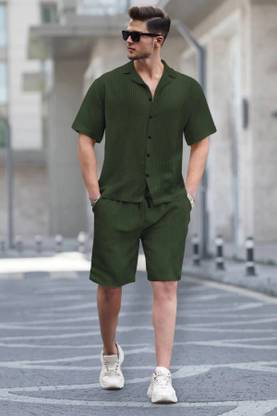 TRIPR Men Solid Dark Green Night Suit Set