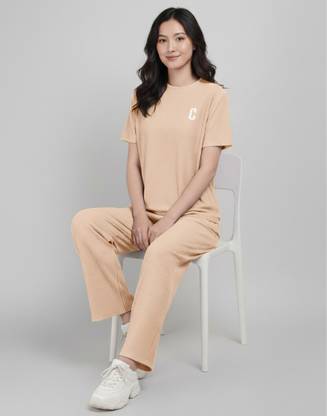 Lugo Women Solid Beige Night Suit Set