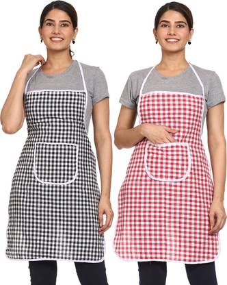 BHD Creations Cotton, Polyester Chef's Apron - Free Size (Red, Black, Pack of 2)