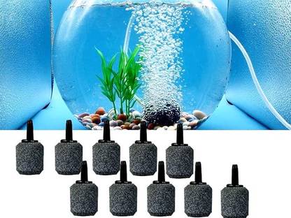 Despacito Aquarium Plastic Round Shaped Mineral Bubble Release Air Stone Black 10 pcs Aquarium Air Stone