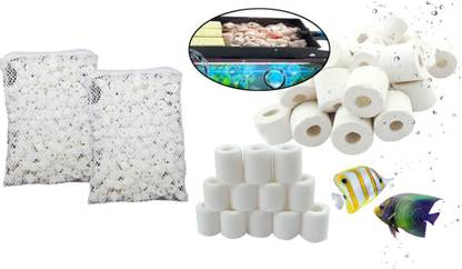 VAYINATO Bio Ceramic Rings with Net Bag, 1Kg (500G, Pack of 2) For Aquarium Filters Power Aquarium Filter