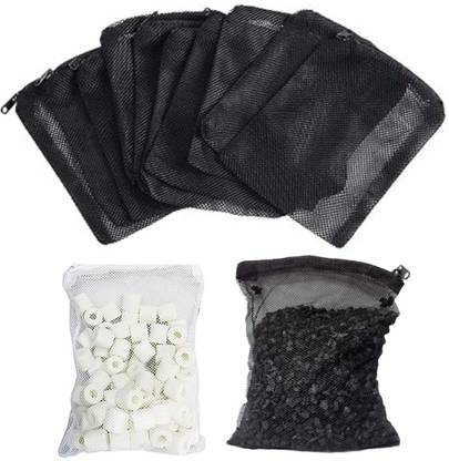 VAYINATO 10 Pcs (Black) Filter Media Net Bags with Zipper For Aquarium Fish Tank Fluidized Aquarium Filter