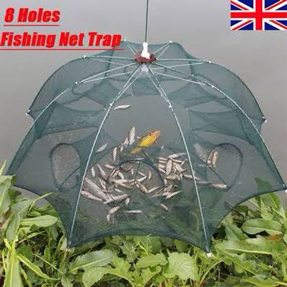 DFN 8 POCKET UMBRELLA FISH NET CATCHING TRAP, 2FEET LONG CRAB TRAP NET 6MM HOLE Aquarium Fish Net