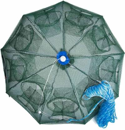 ELEPHANTBOAT 16 Holes Folded Fishing Net with Buoy Ring 6m Rope, Fishing Trap for Catching Aquarium Fish Net