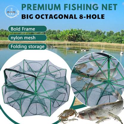 HyperTrex Portable Folding Fishing Net with Zip Fish Crab Shrimp, Trap 8 Side Fishing Net Aquarium Fish Net