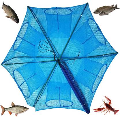 Qpets Thickened 6 Holes Fishing Bait Trap, Foldable Fish Portable Folded Fishing Net Aquarium Fish Net