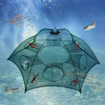 HyperTrex Portable Folding Fishing Net Fish Crab Shrimp, Trap 8 Side Fishing Net Aquarium Fish Net