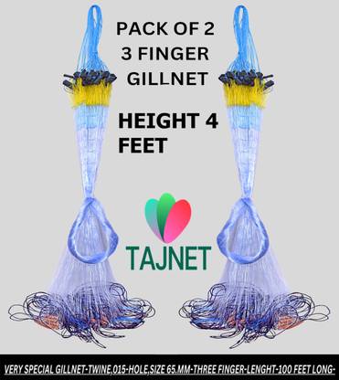 TAJNET PACK OF2 GILLNET 3 FINGER FT HEIGHT 100FT LENGHT 200FT DOWN LENGHT Aquarium Fish Net