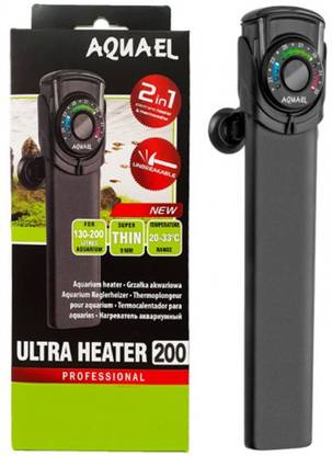 aquael Unbreakable Ultra Heater - 200 W - 2 In 1 Electronic Heater & Thermometer - Submersible Aquarium Immersion Heater