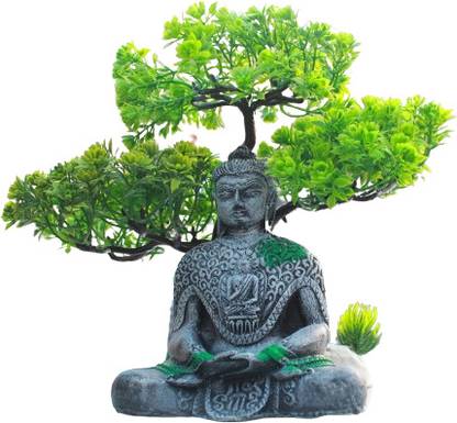 Shirlip NaturalMeditating Buddha Statue and Artificial Plant for Aquarium Fish Tank Aquarium Plant Anchor