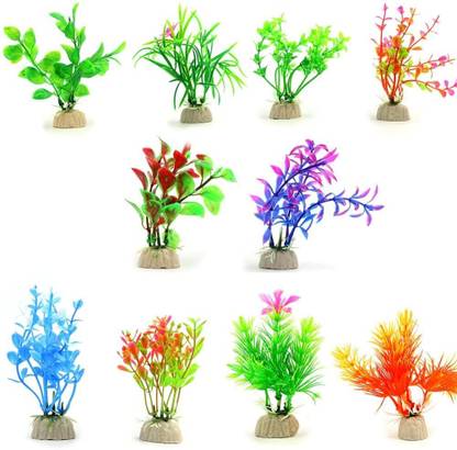 VAYINATO Fish Tank Decoration Plastic Artificial Plants (Random Color) (Pack of 10) Aquarium Plant Anchor