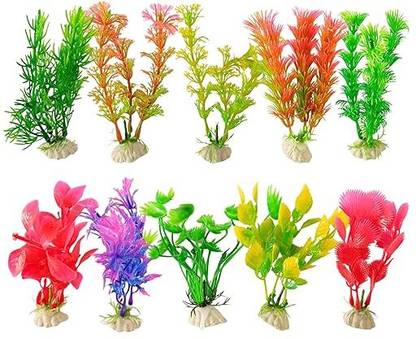 OCEANAQUARIUM 16Pcs Aquarium Artificial Plants - 3inch(6Pcs) + 4inch(10Pcs) for FishTank Decor River Rock Unplanted Substrate