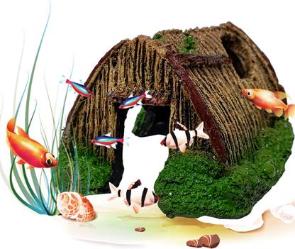 Jainsons Pet Products Aquarium Hideaway Hut Shape Ornament for Betta Fish & Small Fishes, Play & Rest River Rock Unplanted Substrate