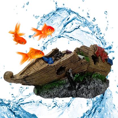 Jainsons Pet Products Aquarium Accessories, Broken Ship Decorations for Fish Favors Sunken Ship Gravel Unplanted Substrate
