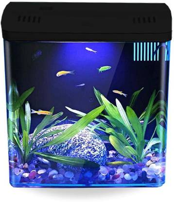 Buraq Black Aquarium Mini Fish Tank Curve Moulded Equipped with Back Filter Rectangle Aquarium Tank