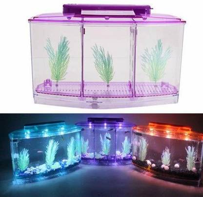 HAPPY FINS Triple Betta Tank With Led Lighting And easy Cleaning System Rectangle Aquarium Tank