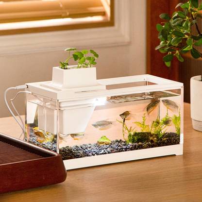 Zibuyu Mini Desktop Fish Tank with LED Household Aquarium Betta Fish Tank Rectangle Aquarium Tank