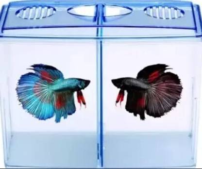 MOAN Double House Betta Tank Small Fish Tank for Fighter Fish Rectangle Aquarium Tank