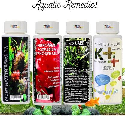 VAYINATO Aquatic Remedies (Pack of 4) Plant Food & Health Formula, K++, Phyto Carb Aquarium Tool
