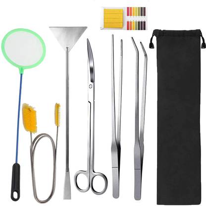 Qpets 7 in 1 Aquarium Aquascaping Tools Kits Stainless Steel Tools for Tank Clean Aquarium Tool