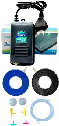 PetJoy 108 Air Pump with 2 Round Air Stone Rings, Aquarium Aeration Tool Kit, Aquarium Tool
