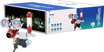 Aquanature Steel Dual Guage Co2 Regulator with Solvonoid Valve + Bubble Counter (Red) Aquarium Tool