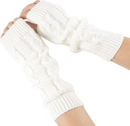 AlexVyan Knitting Long Woolen Warm Fingerless Gloves Arm Hand Warmer Sleeves for Women Wool Arm Warmer